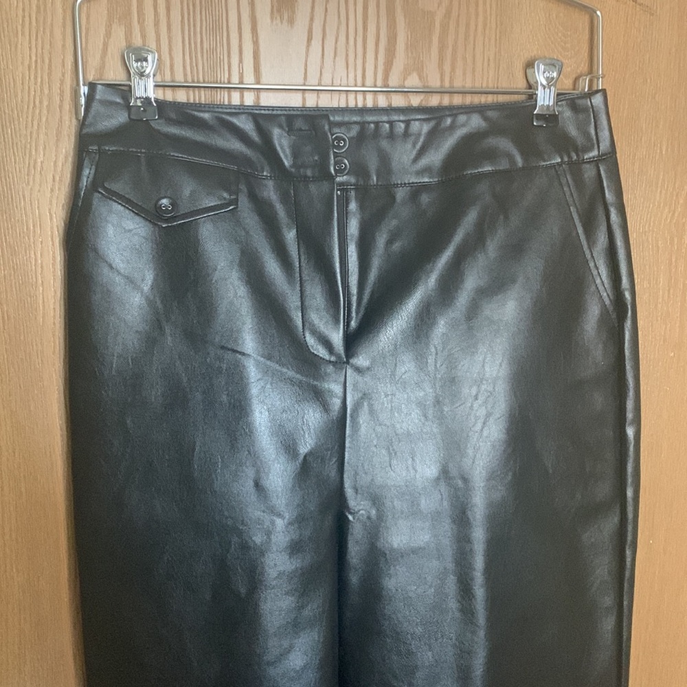 Black faux-leather straight-leg pants
